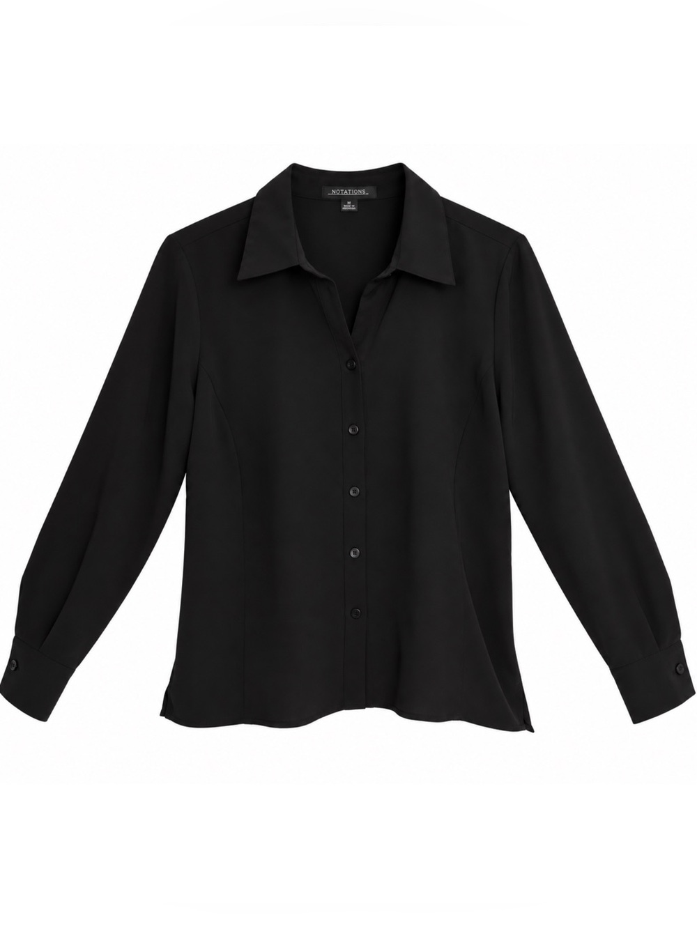 NOTATIONS Black Button Down Blouse Long Sleeve Collared Workwear Dress Shirt